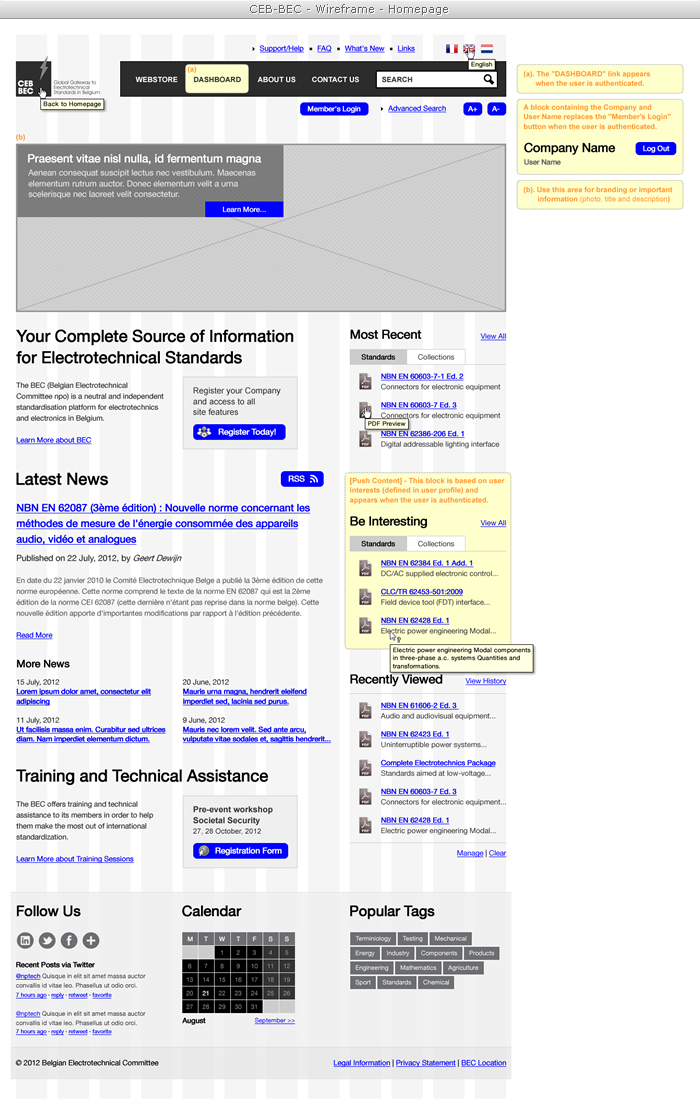 The Belgian Electrotechnical Committee eCommerce Portal (wireframe)