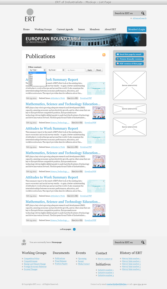 ERT of Industrialists - Mockup - Publications (List Page)