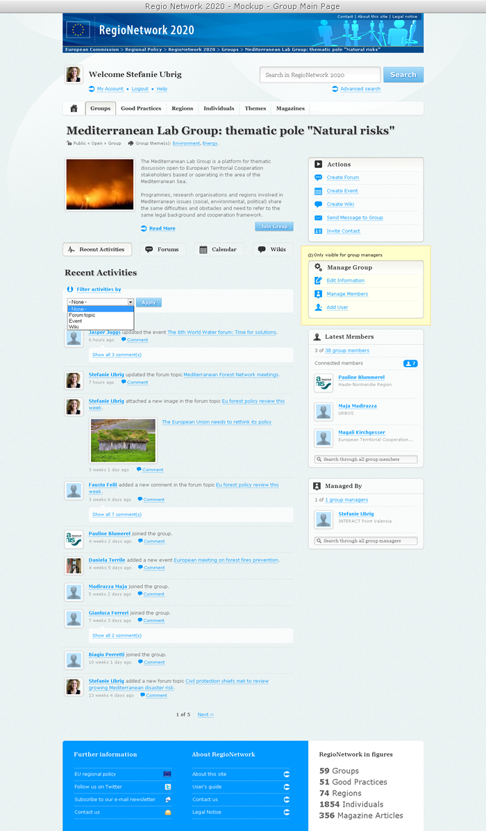 Regio Network - Mockup - Group Main Page